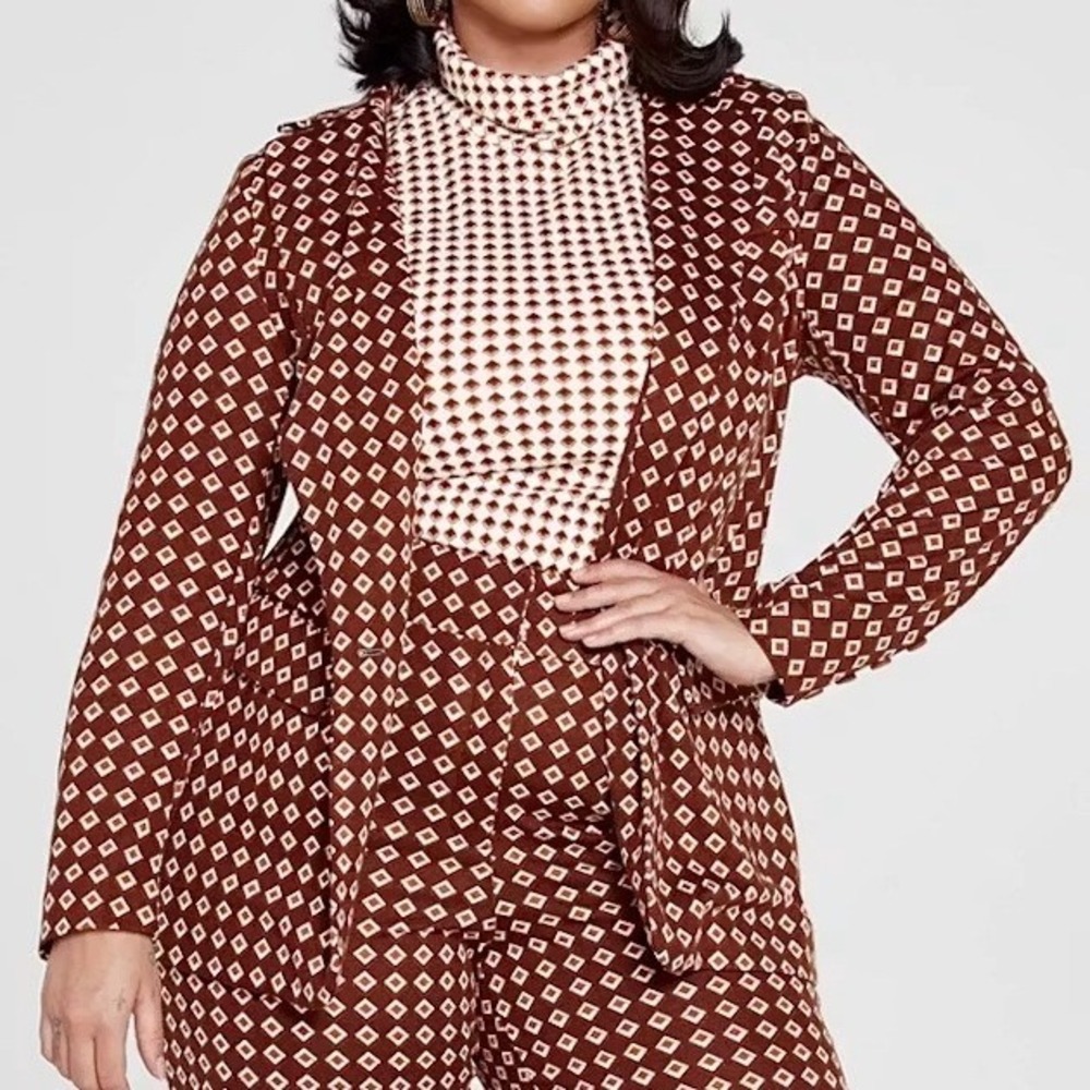 NWT GabiFresh x Fashion to Figure Giselle Diamond Print Blazer Brown White 1X